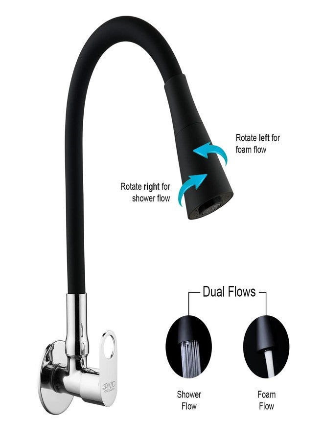 SPAZIO Prime Brass Sink Cock Tap/Sink Faucet with Black 360 Degree Flexible Silicon Swivel Spout & Dual Flow Pattern, Hot/Cold Water for Kitchen Sink, Wash Basin, Chrome Finish with Wall Flange - Image 4